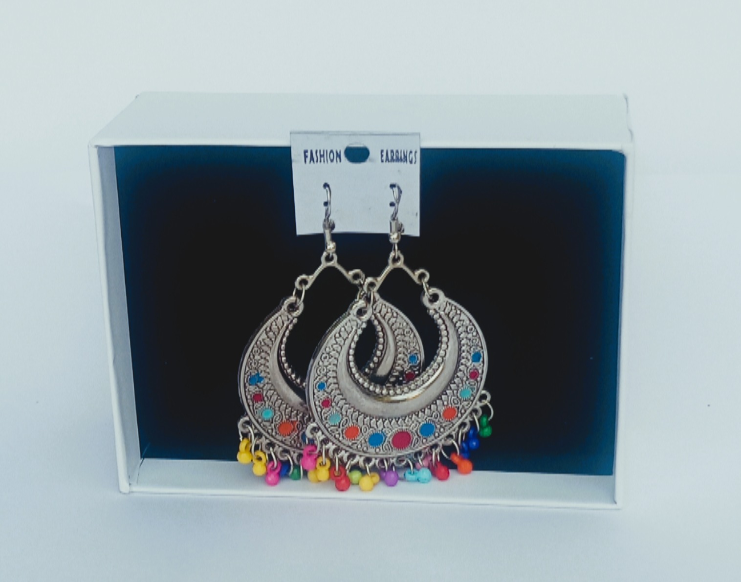 Traditional Indian earrings with colorful beads and oxidized finish
