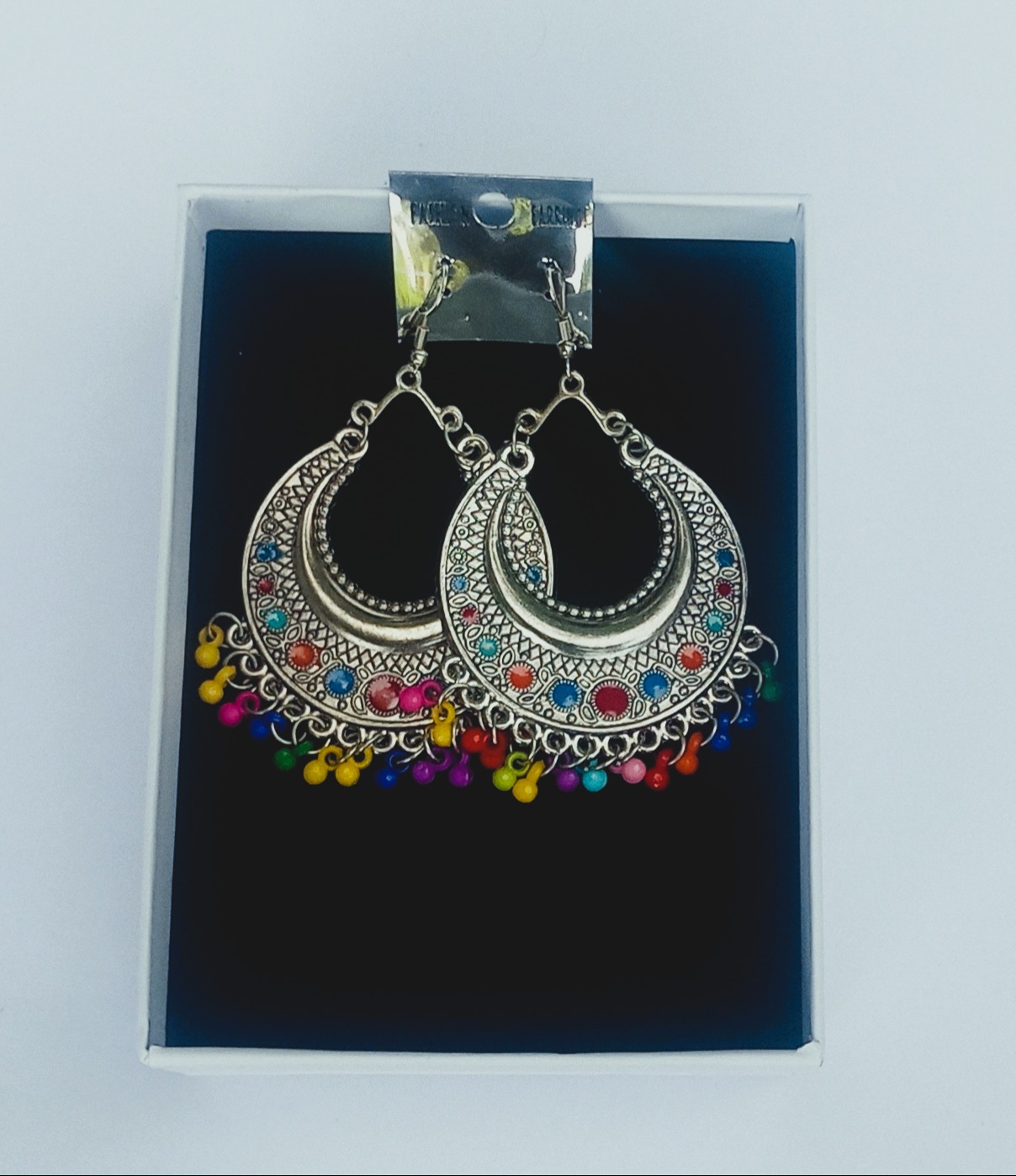 Ethnic boho-style hoop earrings with tribal design and vibrant beads